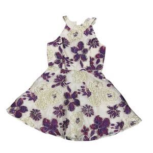 Zunie Ivory Purple Floral Organza Party Dress Girl 14